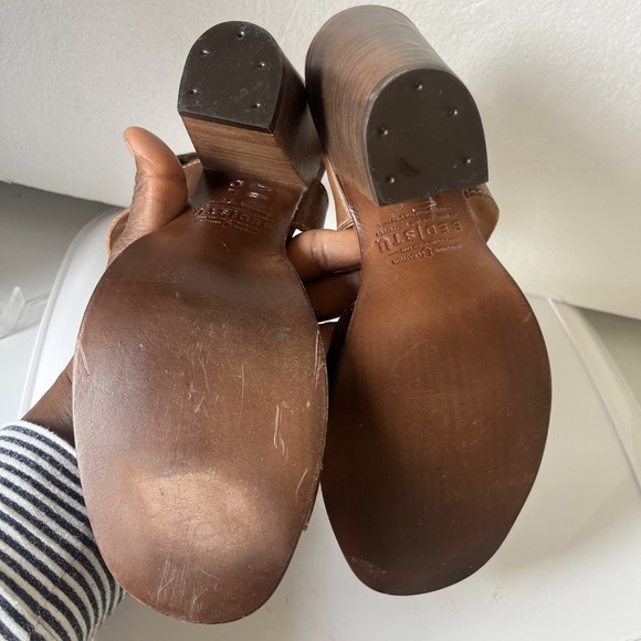 BED STU Inez Block Heel Strap Leather Tan Strap Sandal 9.5 Boho Minimalist - Picture 10 of 13
